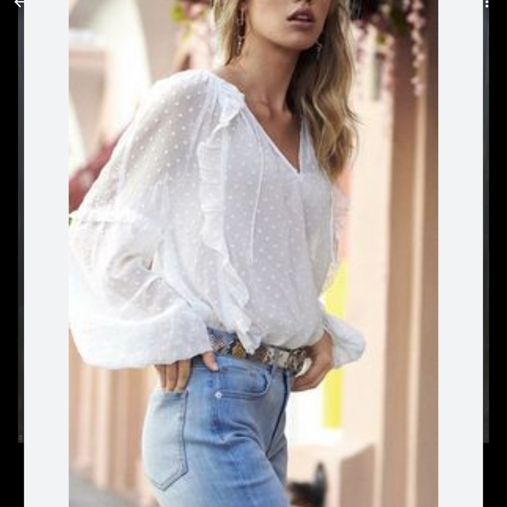Express White Puff Sleeve Ruffled Blouse